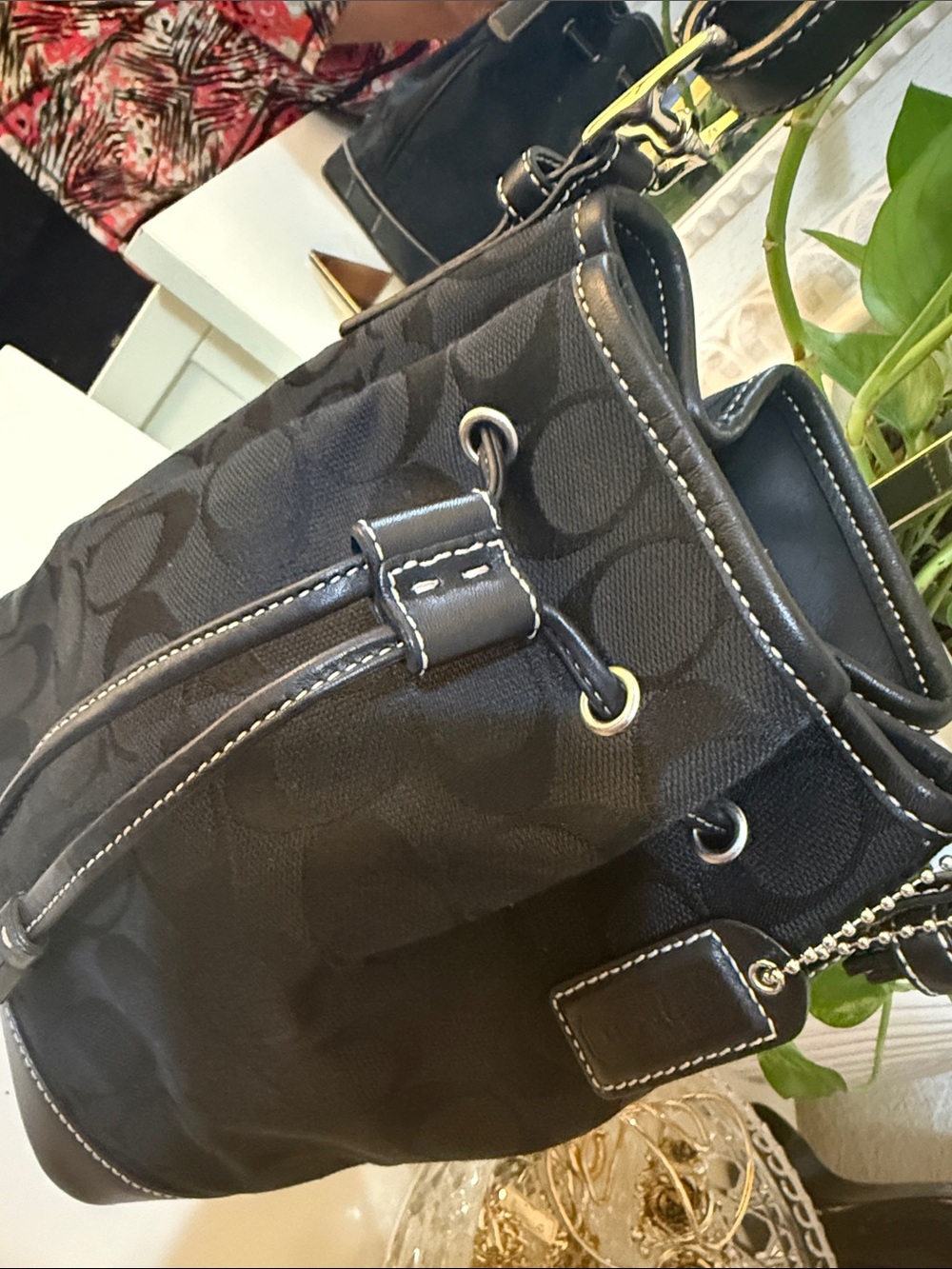 Vintage Coach Black Signature in canvas Jacquard  Bucket Bag - Picture 4 of 16
